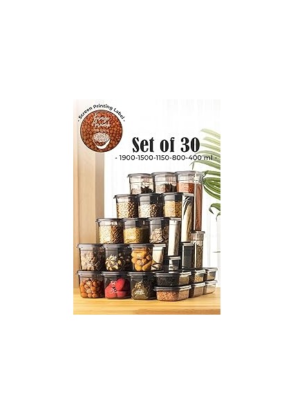 Peggy 30LU Dikdörtgen Saklama Kabı Çeyiz Seti 6x(1,9 1,5 1,15 0,8 0,4 Litre) Serigraf