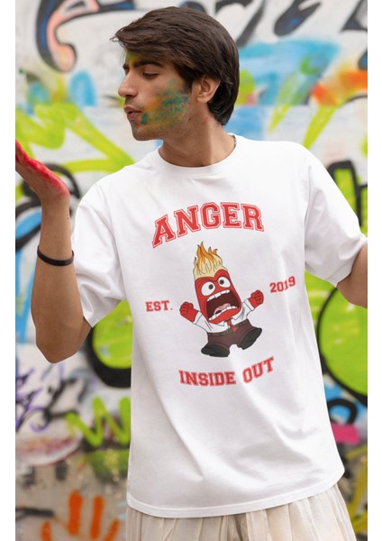 Unisex Insi.de Out Anger Baskılı T-Shirt, Oversize Ters Yüz Animasyon Film Temalı Tişört modelleri