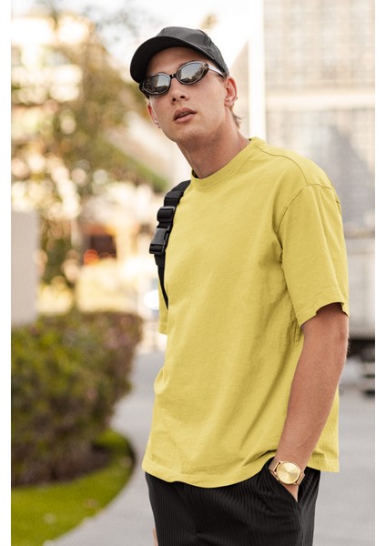 Oversize Relax Bisiklet Yaka Basic Sarı Tişört / Rahat Kesim T-Shirt modelleri