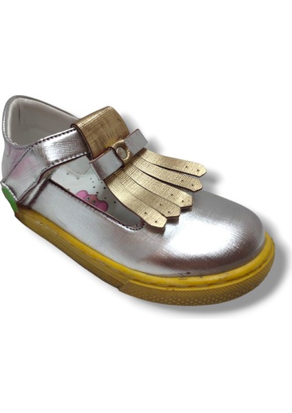 Şirinbebe 1742-20 Püsküllü Cırt Bant Kız Çocuk Sandalet Gümüş Altın 21-25