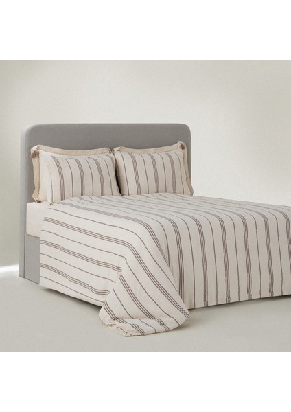 Izgi Çift Kişilik Nevresim Takımı %100 Organik Pamuk Müslin Bej 200X220 cm