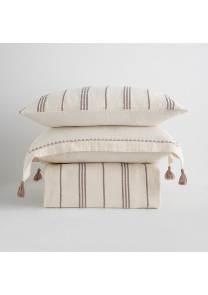 Izgi Çift Kişilik Nevresim Takımı %100 Organik Pamuk Müslin Bej 200X220 cm