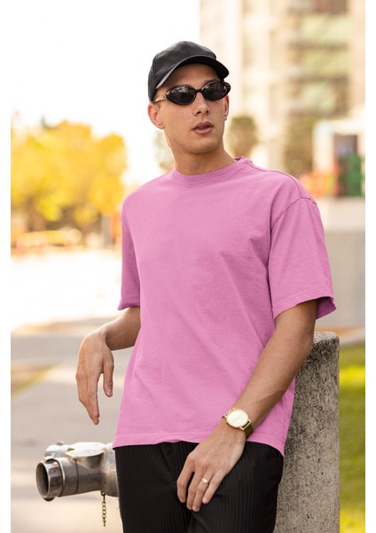 Oversize Relax Bisiklet Yaka Basic Şeker Pembe Tişört / Rahat Kesim T-Shirt modelleri