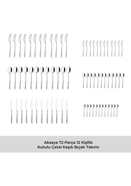 Akasya 72 Parça 12 Kişilik Kutulu Çatal Kaşık Bıçak Takımı