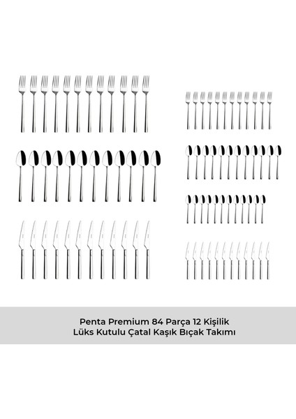 Premium Penta 84 Parça 12 Kişilik Çatal Kaşık Bıçak Seti Lüks Kutulu