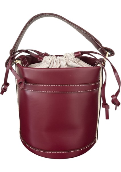 Deri Bordo Kova Sade Kadın Omuz ve El Çantası