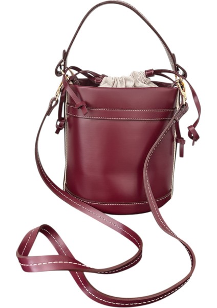 Deri Bordo Kova Sade Kadın Omuz ve El Çantası modelleri