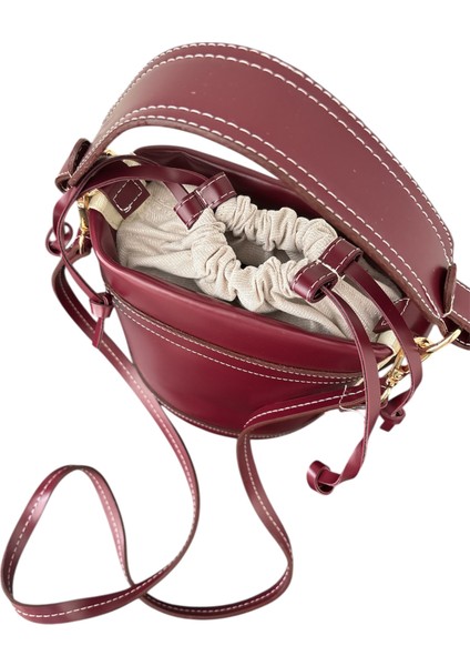 Deri Bordo Kova Sade Kadın Omuz ve El Çantası fırsatları