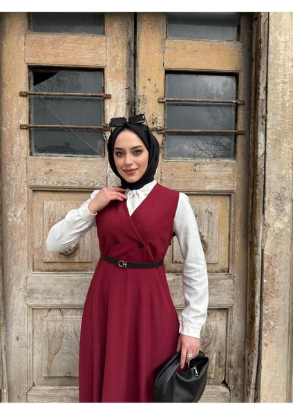Kadın Çok Şık Düğmeli Bordo Uzun Jile fırsatları