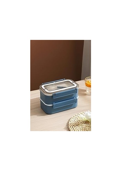 Bento Lunch Box Ofis-Okul Için Yeni Nesil Sefer Tası Çift Kat 4 Bölme Paslanmaz Çelik F49
