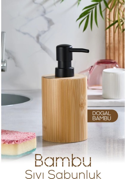 2li Bambu Sabunluk Seti Hands Dishes Mutfak Banyo Sıvı Sabunluk 500ML Doğal Bambu Stantlı Retro Set modelleri