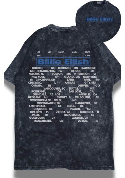 Oversize Billie Eilish Tour Sırt Baskılı Yıkamalı T-Shirt, Unisex Billie Eilish Albüm Temalı Tişört