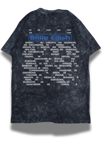 Oversize Billie Eilish Tour Sırt Baskılı Yıkamalı T-Shirt, Unisex Billie Eilish Albüm Temalı Tişört modelleri