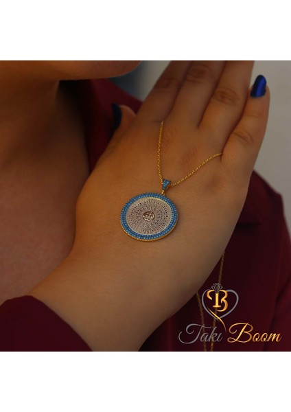 Dualı Kolye Turkuaz Taşlı Allahın 99 İsmi Esmaül Hüsna Gümüş Kolye