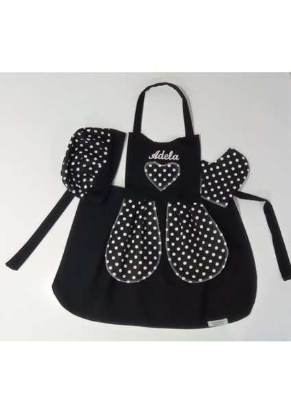 Çocuk Mutfak ve Etkinlik Ana Okulu Önlüğü Uğur Böceği Modelli Isme Özel Nakış Desenli Siyah Renk 1-14 Yaş