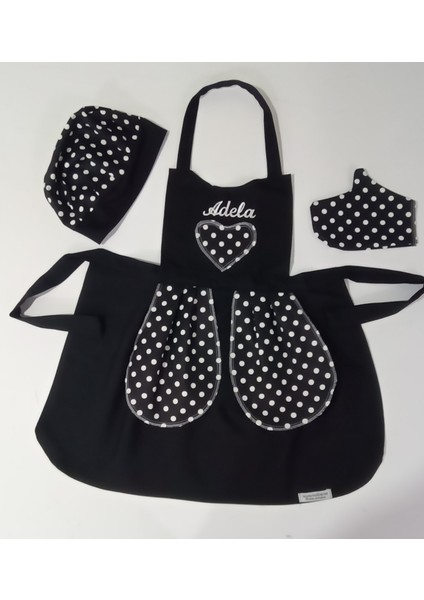Çocuk Mutfak ve Etkinlik Ana Okulu Önlüğü Uğur Böceği Modelli Isme Özel Nakış Desenli Siyah Renk 1-14 Yaş modelleri