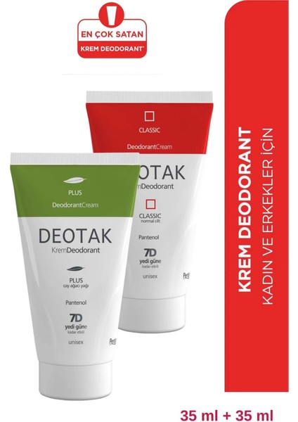 Krem Deodorant 2' Li Set - Classic Koruma 35 ml ve Plus Çay Ağacı Yağı Koruma 35 ml