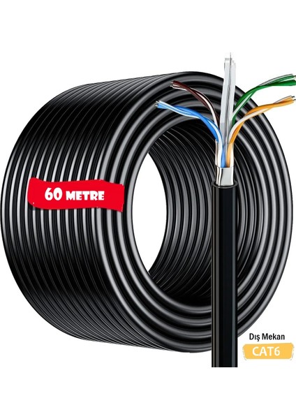 60 Metre / Dış Ortam Dış Mekan / Cat6 İnternet Kablosu / Outdoor / High Speed / 2 Katlı