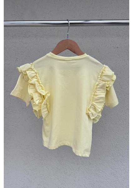 %100 Cotton Fırfırlı Kol Detaylı Kız Çocuk Tişört fiyatları