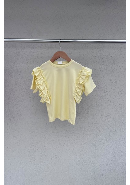 %100 Cotton Fırfırlı Kol Detaylı Kız Çocuk Tişört modelleri