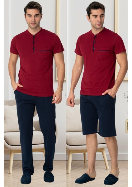 Mecit 2769 Bordo Büyük Beden Şortlu Erkek Pijama Takımı