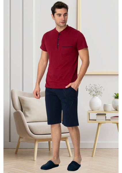 Mecit 2769 Bordo Büyük Beden Şortlu Erkek Pijama Takımı