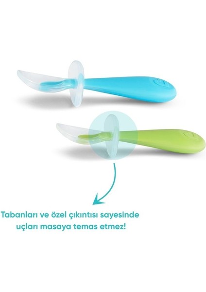 Yumuşak Uçlu Alıştırma Kaşıkları – 6 Ay+, 2’li Set, Mavi/Yeşil, BPA İçermez, Masaya Değmeyen Özel Tasarım fiyatları
