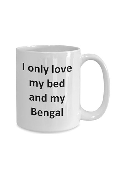 Print Dore Komik Bengal Kupa - Yatağımı Seviyorum ve Bengal Kedisi Kahve Fincanı - Ingilizce Kahve