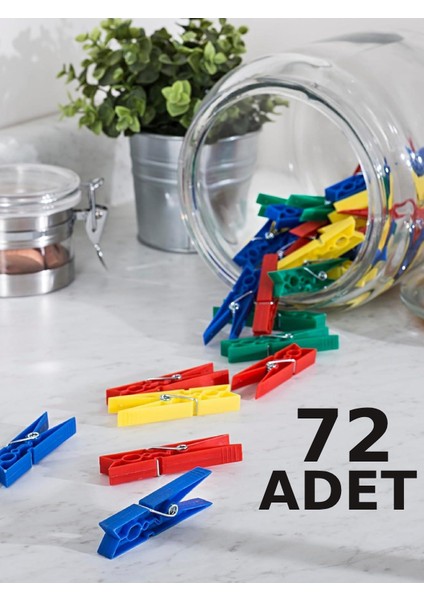 72 Adet Mandal Klasik Çamaşır Mandalı Plastik