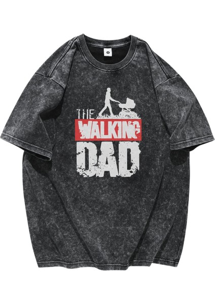 The Walking Dad Yazılı Yıkamalı Tişört, Oversize Babalar Günü Temalı Vintage T-Shirt