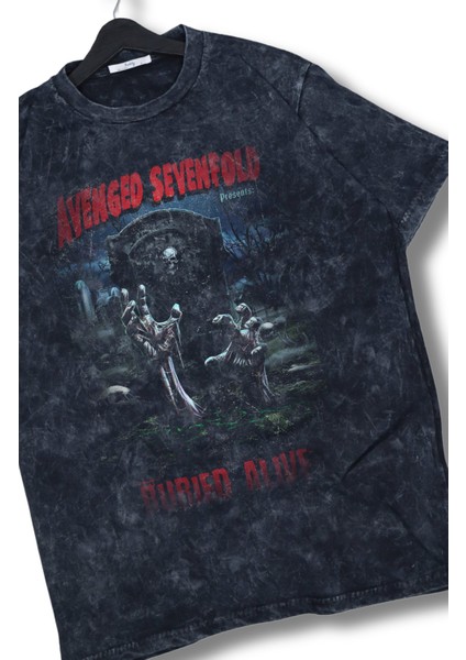 Oversize Avenged Sevenfold Buried Alive Baskılı Yıkamalı T-Shirt, Unisex Rock Band Temalı Tişört