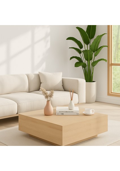 Uçan Kare Orta Sehpa Yeni Nesil Modern Orta Sehpa Ahşap Safir Meşe Renk Desen