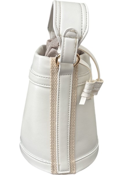 Deri Beyaz Kova Sade Kadın Omuz ve El Çantası modelleri