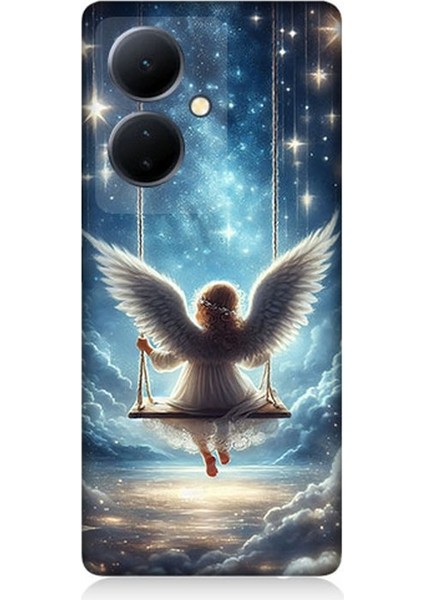 Vivo V29 Lite Uyumlu Yıldızlarla Salıncakta Melek Desenli Silikon Kılıf