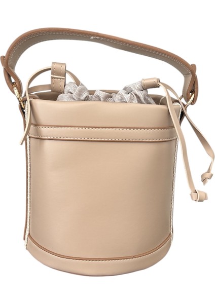 Deri Bej Kova Sade Kadın Omuz ve El Çantası