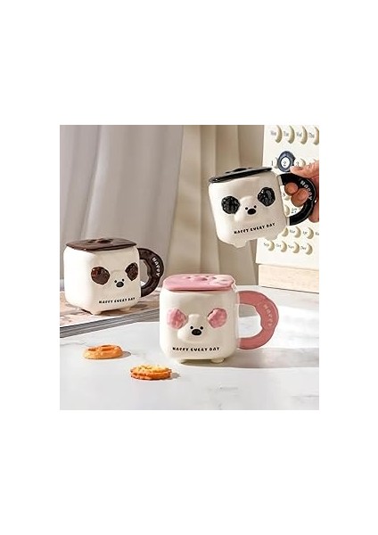 3D Kabartma Köpek Figürlü Seramik Kupa