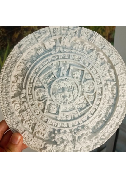 Aztek Güneş Taşı Biblo 23 cm – 3D Yazıcı Üretimi – Mermer Pla – Antik Maya ve Aztek Takvimi – Dekoratif Figür - 3D Aztek Güneş Taşı Biblosu fiyatları
