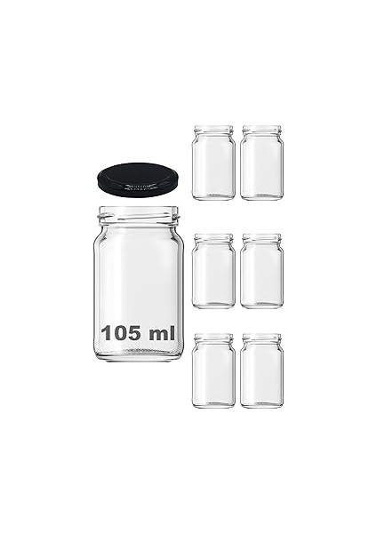 Afracam 105 ml Farklı Boyutlarda Kavanoz 105 cc Konserve Metal Kapaklı Cam Kavanoz 6 Adet (Şeffaf,