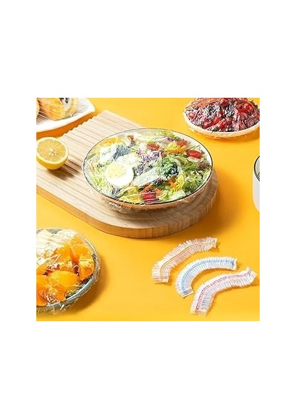 Elastik Streç Gıda Saklama Kapağı, 100'LÜ Paket, Kase Tabak Bardak Uyumlu, Şeffaf