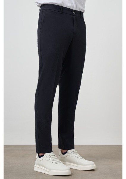 Erkek Lacivert Polyester Lastikli Trend Slim Fit Pantolon modelleri