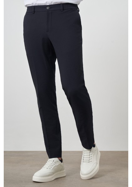 Erkek Lacivert Polyester Lastikli Trend Slim Fit Pantolon fırsatları