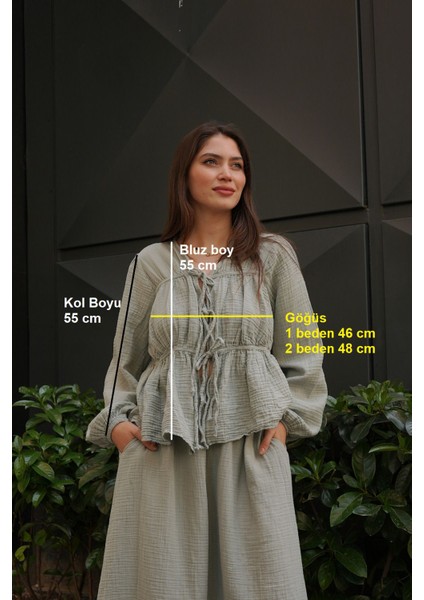 Kadın Bağcık Detaylı Yıkanmış Yumuşak Pamuk Muslin Bluz fiyatları