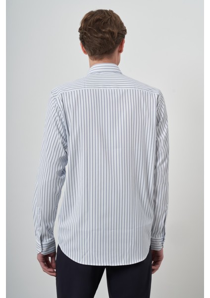 Erkek A-Beyaz Trend Çizgili Slim Fit Italyan Yaka Gömlek indirimleri