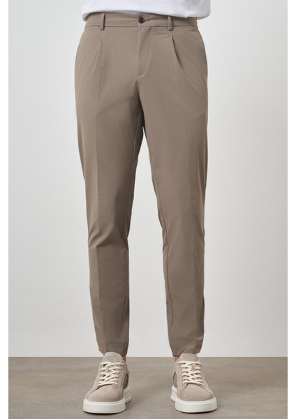 Erkek Vizon Trend Slim Fit Tam Lastik Pantolon