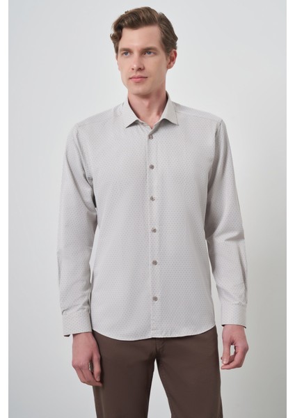 Erkek Vizon Slim Fit Italyan Yaka Gömlek