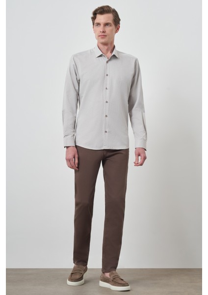 Erkek Vizon Slim Fit Italyan Yaka Gömlek