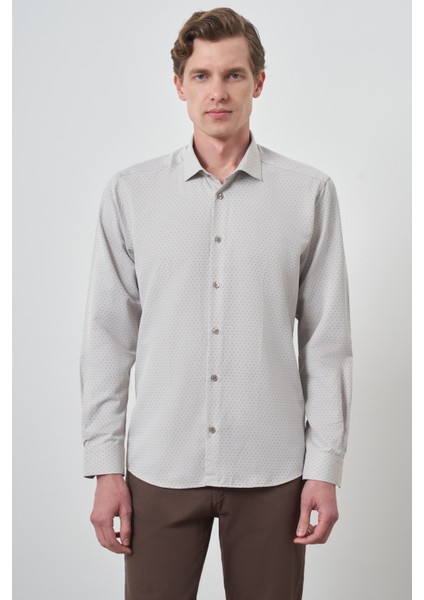 Erkek Vizon Slim Fit Italyan Yaka Gömlek