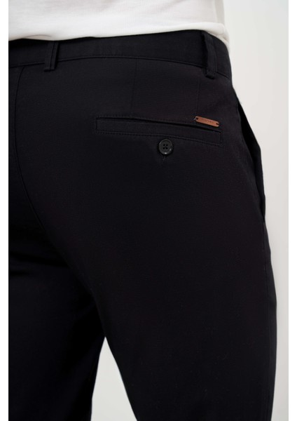 Erkek Siyah Yazlık Pamuk Yan Cep Slim Fit Chino Pantolon