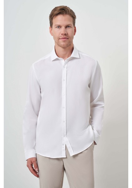 Erkek Beyaz Pamuk Trend Slim Fit Italyan Yaka Gömlek modelleri