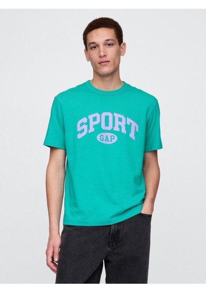 Erkek Yeşil Gap Logo Sport Relaxed T-Shirt